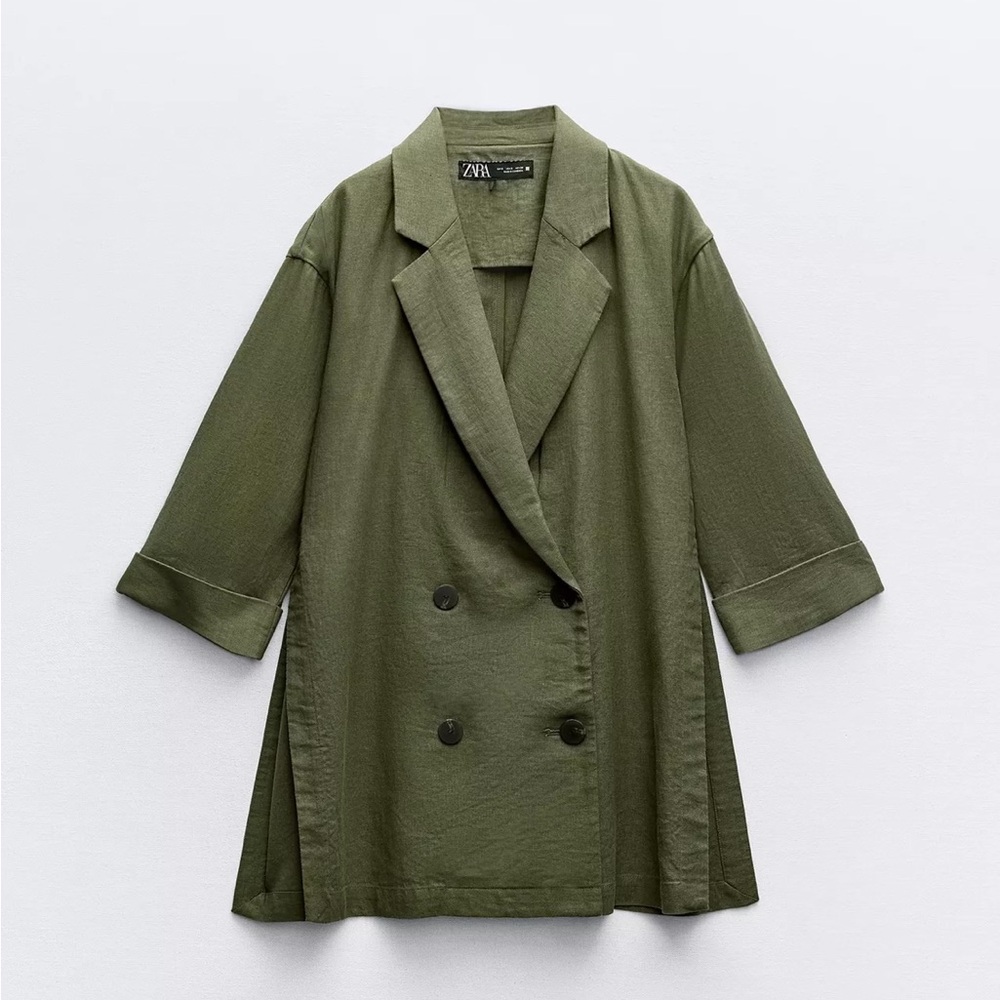 Zara Women's Two Piece Olive Green Linen Blend Set